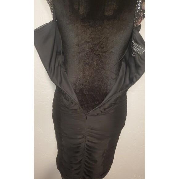 Black Formal 90s Y2K Party Prom Rhinestone Beaded Bodycon Mini Dress LBD | 4P - Picture 6 of 9